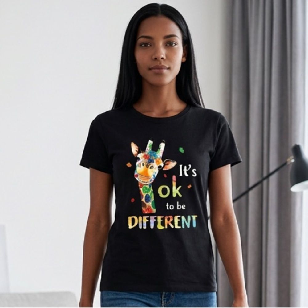 NWT Plus Size Black Short Sleeve Graphic Tee Shirt “Ok To Be Different” - 2XL